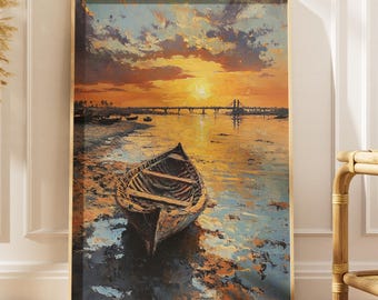 Khartoum Wall Art, Sudan Print Nile River Sunset | Landscape Oil Painting Digital Download