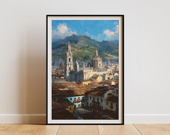 Ecuador Quito Painting: South America Cityscape Wall Decor (Digital Download)