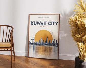 Kuwait City Poster, Kuwait Travel Print, Kuwait Towers Wall Art, Middle East Skyline Poster, Retro Kuwait Decor (Digital Download)