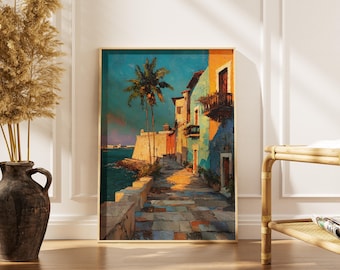 Pintura da Velha San Juan, Arte de Rua Colonial Caribenha (Download Digital)