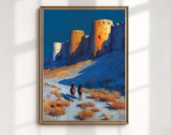 Pakistan Desert Derawar Fort Wall Art Print Cholistan Landscape Oil Painting Digital Download