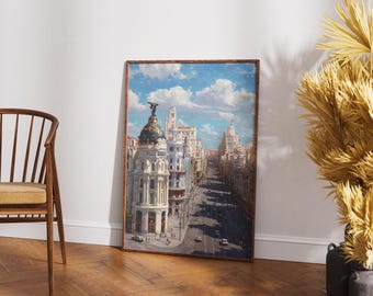 Madrid Gran Via Cityscape Print, Spanish Architecture Painting (Digital Download)