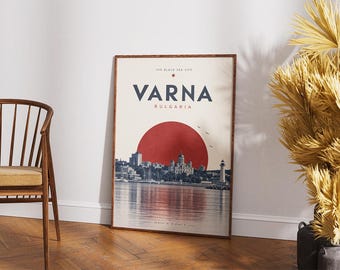 Varna Travel Poster, Varna Bulgaria Print, Bulgaria Wall Art, Black Sea City Poster, Varna Cathedral Art, Retro Bulgaria Art