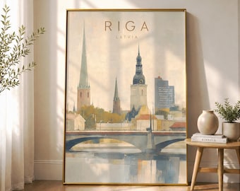 Riga Latvia Travel Poster, Old Town Skyline Art, Baltic States Decor (Digital Download)