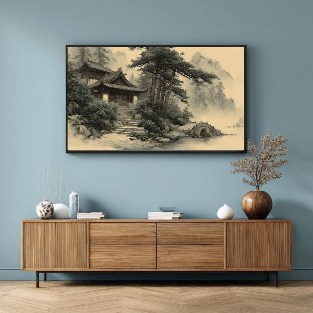 Zen Garden Art Print | Stone Bridge Landscape | Japanese Art Decor ...