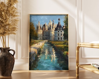 Château de Chambord Digital Art Print, Loire Valley Castle Painting, French Renaissance Architecture Decor, France Travel Art
