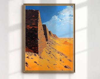 Meroe Pyramids Wall Art Sudan Print Nubian Desert Landscape Oil Painting Digital Download