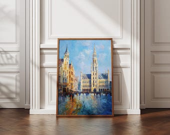 Brussels Grand Place Painting: Impressionist Belgium Cityscape (Digital Download)