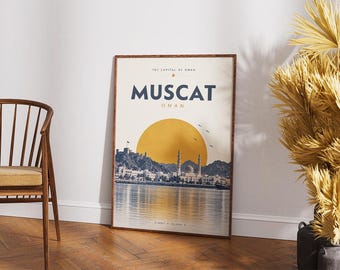 Muscat Travel Poster, Muscat Oman Print, Oman Wall Art, Mutrah Corniche Art, Middle East Poster, Retro Oman Decor  (Digital Download)