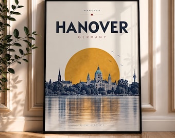Hanover Germany Travel Poster, Neues Rathaus Skyline Art (Digital Download)
