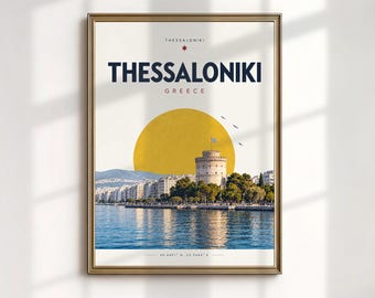 Thessaloniki Travel Poster, Thessaloniki Greece Print, White Tower Art, Greece Wall Art, Retro Greece Poster (Digital Download)
