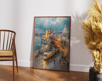 Budapest Night Cityscape Art Print | Danube River, Fisherman's Bastion (Digital Download)