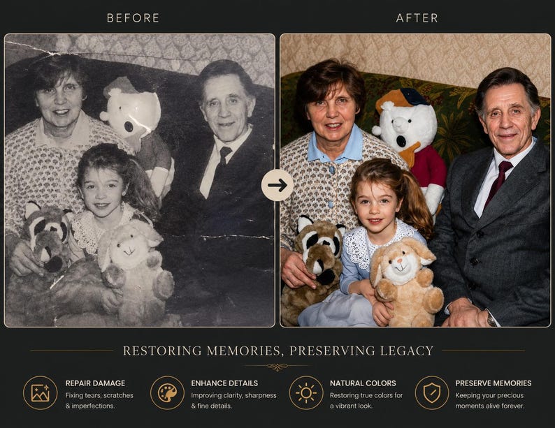 fotorestaurering Reparera gammalt foto: Photoshop-restaurering Restaureringstjänst för skadade foton | digital restaurering, restaurering av gamla foton bild 2