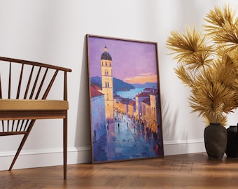 Dubrovnik Wall Art Croatia Print Stradun Bell Tower Old Town Painting Digital Download