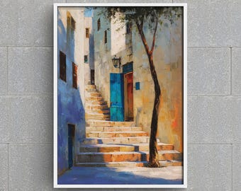 Algiers Wall Art Algeria Print Casbah Stairway Blue Door Canvas Digital Download