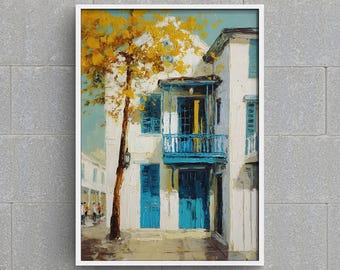 Morocco Asilah Wall Art Print White Medina Blue Shutter Street Landscape Digital Download