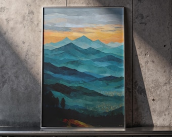 North Carolina Dekor, Blue Ridge Mountains Wandkunst | Great Smoky Mountains Sonnenuntergang Druck | Ölgemälde Appalachen Landschaft
