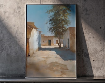 Sudan Wad Madani Oil Painting Print: Nile Valley Wall Art, Sudanese Courtyard Print, African Heritage Decor, Wad Madani (Digital Print)