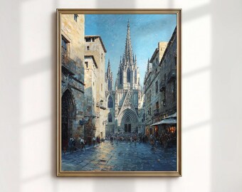 Barcelona Wall Art Gothic Quarter Print Cathedral Spain Street Landscape Digital Download