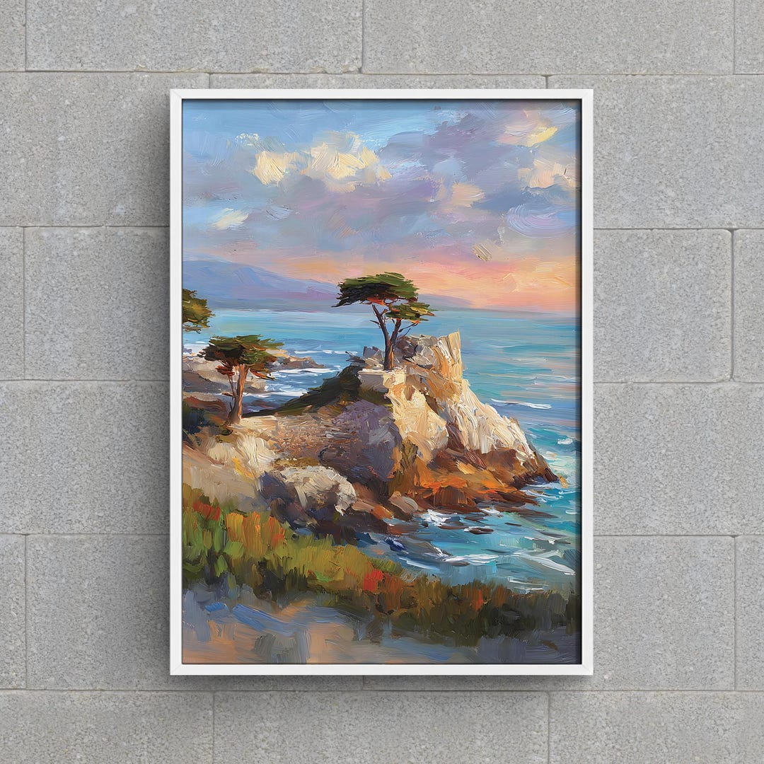 Coastal Cliff Sunrise Digital Painting Print, Ocean Landscape Wall Art ...
