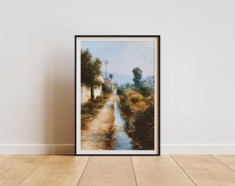 Pakistan Punjab Village Oil Painting: Rural Punjab Landscape Wall Art, Desi Home Decor, Village Lane Art Print, South Asia Nostalgic Art
