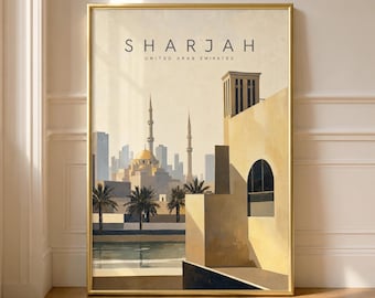 Sharjah Travel Poster, Sharjah UAE Print, United Arab Emirates Wall Art, Al Noor Mosque Poster, Middle East Art, Sharjah Gift, Barjeel