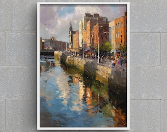 Pintura de paisaje urbano de Dublín, Irlanda: Decoración de viaje irlandesa (Descarga digital)