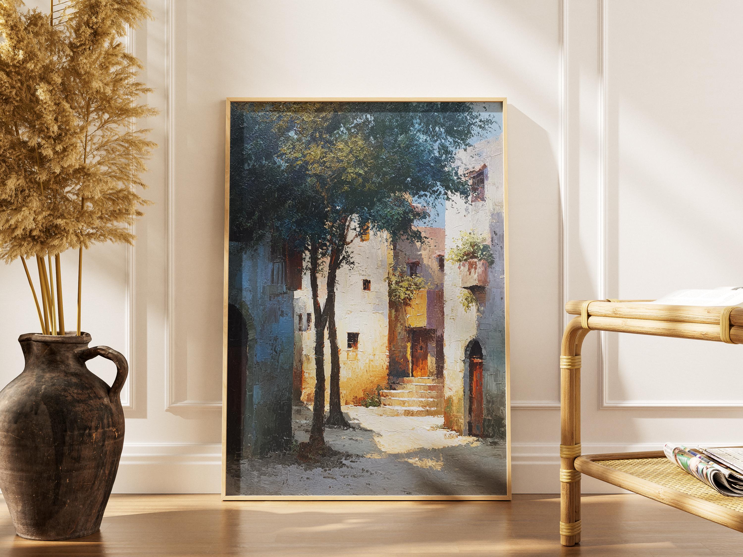 Algiers Casbah Street Art Print: Rustic Alleyway Oil Painting