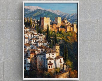 Quadro decorativo de parede da Alhambra: Paisagem vintage de Granada, Espanha (Download digital)