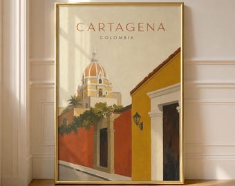 Cartagena Colombia Travel Poster - Vibrant Impressionist Cathedral Wall Art - Architecture Print - Earthy Boho Decor (Digital Download)