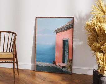 Tenerife Spain Canary Islands Coastal Architecture Ocean Landscape Pink House Vintage Oil Painting Digital Download Print