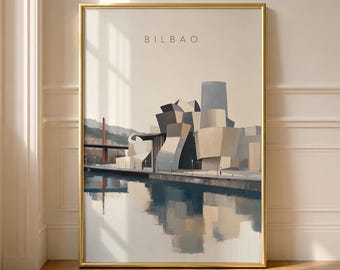 Pôster de viagem de Bilbao, Impressão de Bilbao, Espanha, Arte de parede do Museu Guggenheim, Pôster do País Basco, Arte retrô da Espanha, Presente de arquitetura, Digital