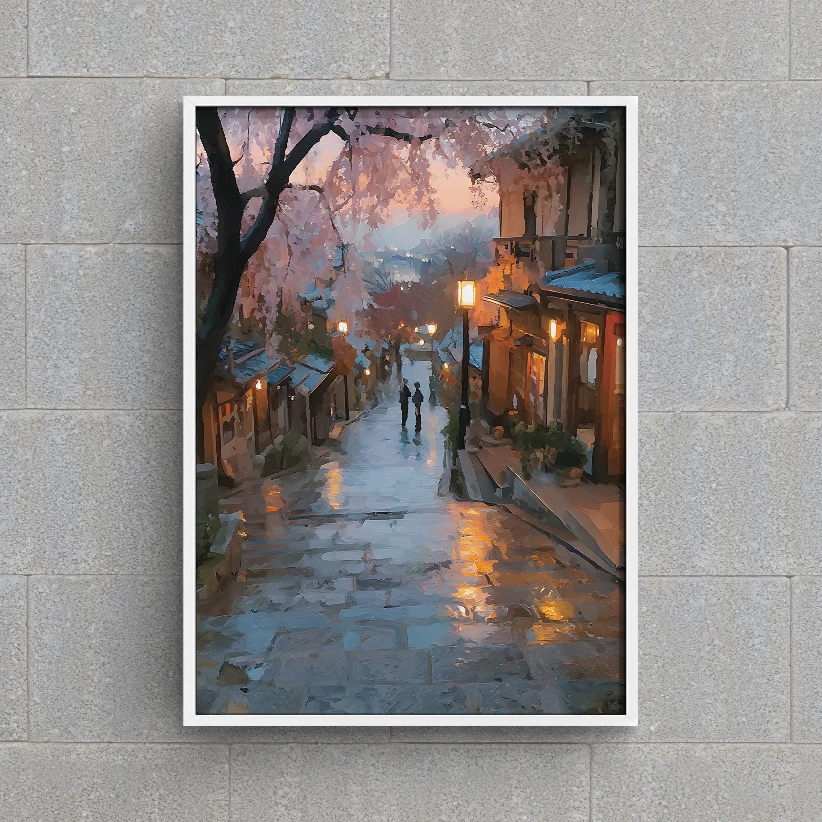 Kyoto Cherry Blossom Street Digital Art – Japanese Spring Wall Decor | Printable Japan Travel Artwork