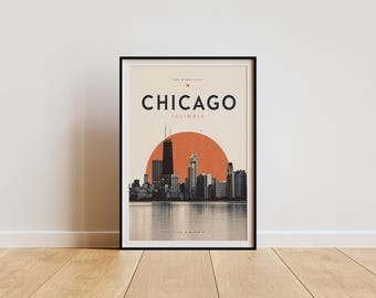 Chicago Travel Poster Print, Willis Tower Skyline Wall Art, Windy City Print, Illinois Home Decor, Chicago Gift Print, Lake Michigan Art