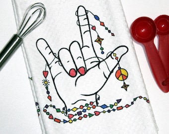 Love You Hand Symbol Tea Towel: Artistic Kitchen Decor