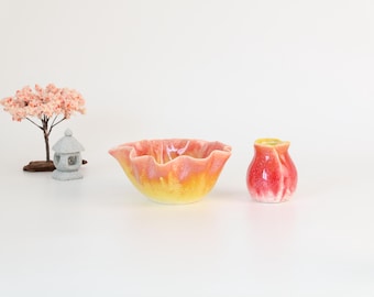 Handgemaakte matcha-komset – bloemblaadje-randontwerp met sakuraroze/blauw/groen/zonsondergang/lavendelgradiëntglazuur, 8- of 2-delige opties – Mizube Echo