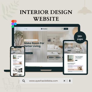 May include: A digital mockup of an interior design website, displayed on a laptop, tablet, and smartphone. The website features the text "Make Room For Better Living" and "Insulux". The website address www.ayeshasiddieka.com is also visible.