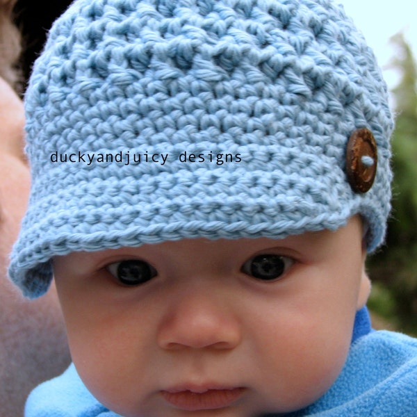 Crochet Baby Hat - Baby Boy Hat - Newsboy Cap with Brim and Button - Natural Cotton - 0-3 Months - Choose your Color