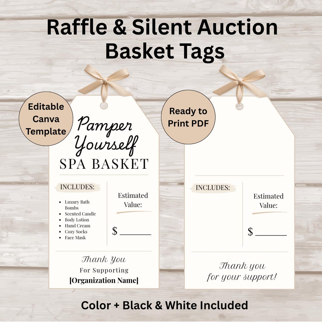 Editable Raffle Tag Raffle Basket Tags, Silent Auction Tags Template (editable Canva ...