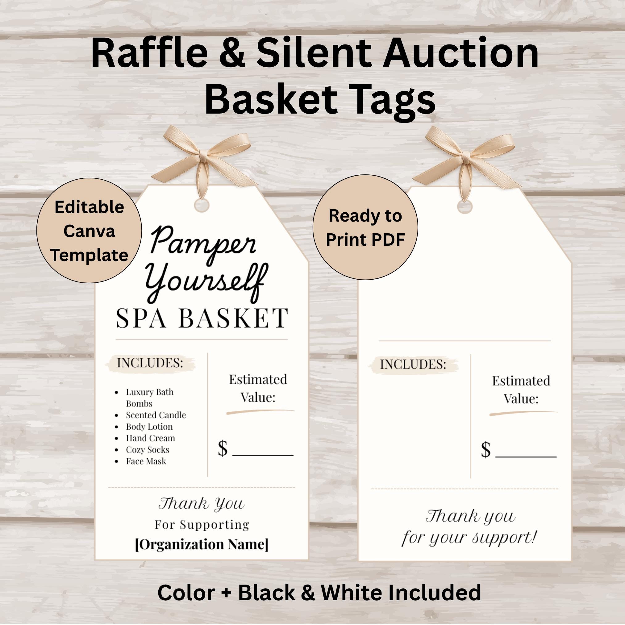 Free Printable Raffle Tags Raffle Basket Tags, Silent Auction Tags Template (editable Canva ...