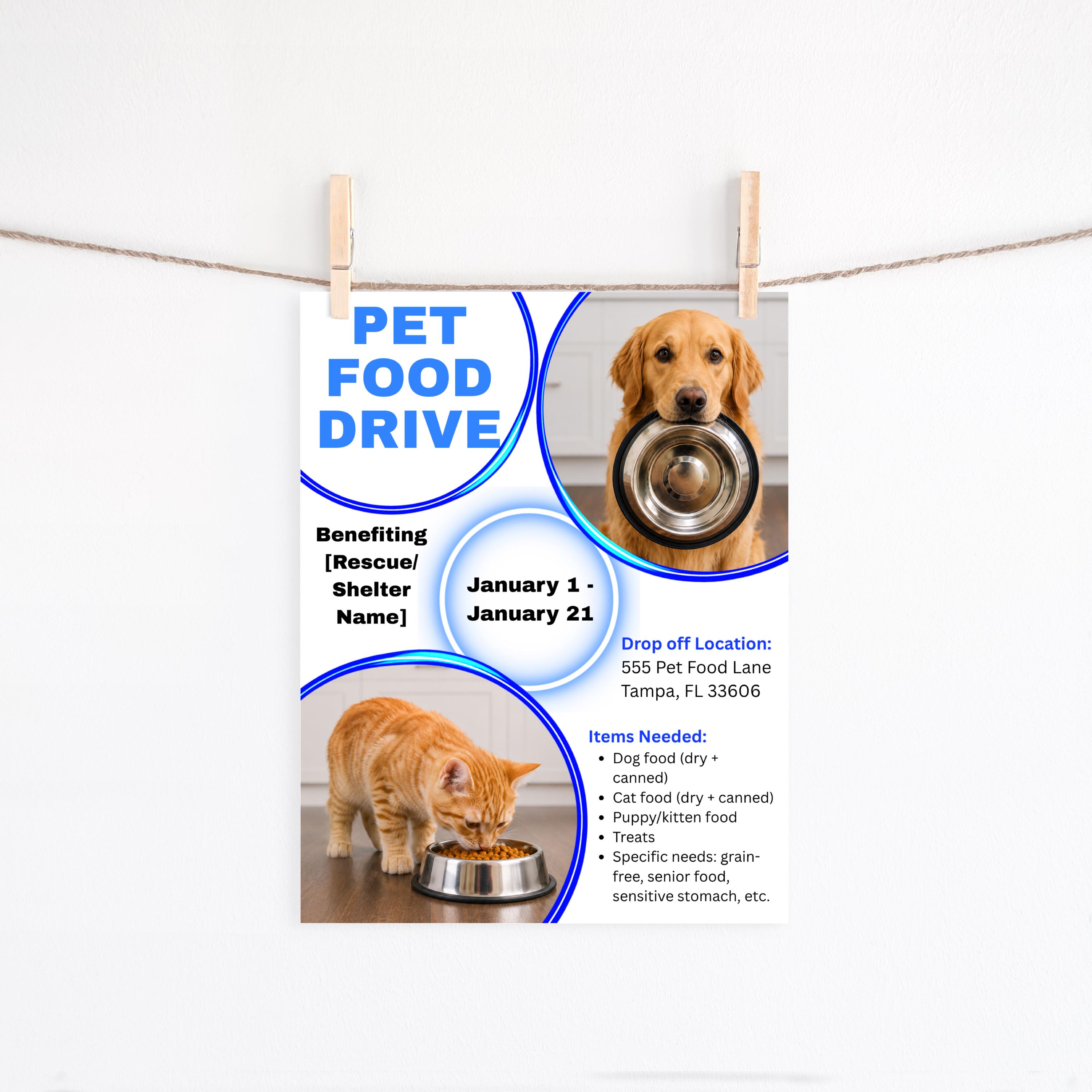 Pet Food Drive Flyer Template | Rescue & Shelter, Editable Canva ...