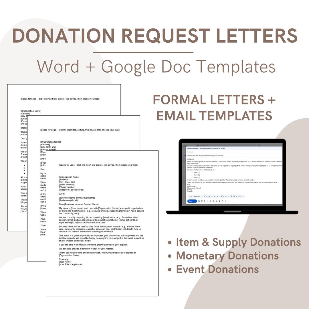 Donation Request Letter Bundle (editable Word + Google Doc Templates ...