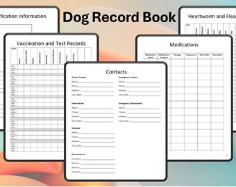 Dog Record Book | Vaccination Tracker, Vet Log, Pet Sitter Notes | Instant Download PDF