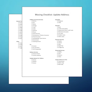 Printable Moving Checklist Template, Address Update List, Digital Download PDF and Word