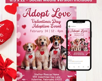 Adopt Love Valentine’s Day Adoption Event Flyer – Editable Canva Template | Dog Adoption Event Poster | Shelter & Rescue Marketing