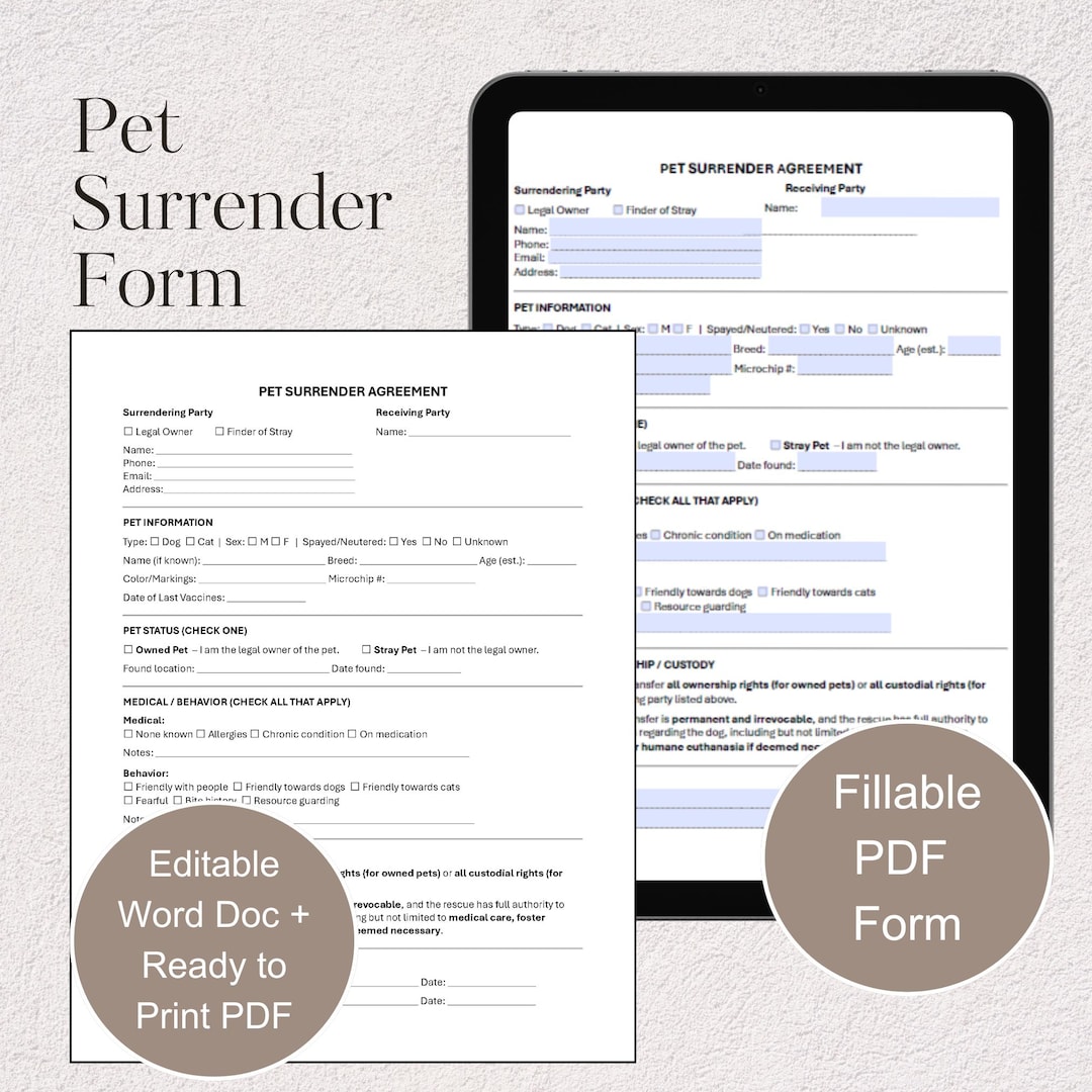Pet Surrender Agreement – Dog and Cat | Rescue, Shelter, Organization ...