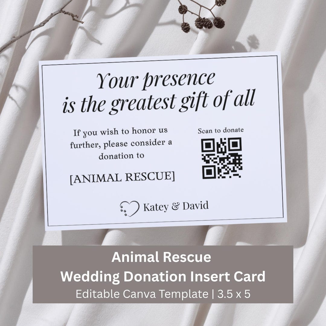 Donation Inset Animal Rescue Wedding Donation Insert Card (editable Canva Template ...