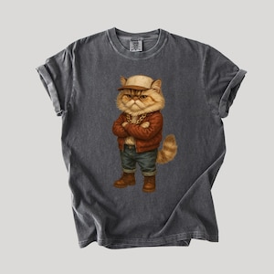 Grumpy Hip Hop Cat T-Shirt for Men Women Teens – Funny Streetwear Style Graphic Tee with Cool Cartoon Cat in Jacket and Chain Outfit