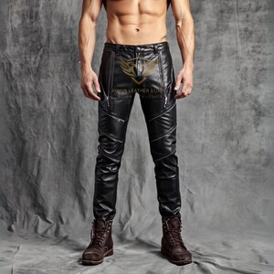 Slim Fit Sheepskin Leather Biker Pants: Handmade Moto Streetwear