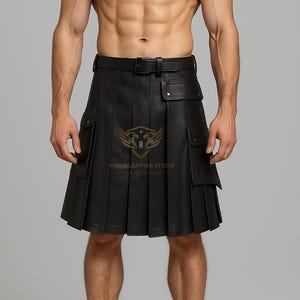Genuine Black Leather Kilt for Men | Men&#39;s Leather Gladiator Costume | Roman Warrior Cosplay | Leather Scottish Skirt | Utility Gothic Kilts
